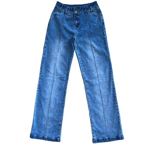 Vintage D2 by Diane Gilman High Rise Wide Leg Flare Creased Denim Jeans Size 4T - Picture 5 of 11